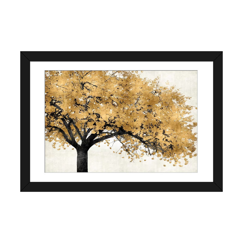 «Golden Blossoms», impression sur toile, H 24 po x l 32 po x P 1 po, Impression encadrée, Noir