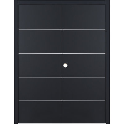 Glam G-Pro 010 Porte intérieure double en stratifié noir doux pré-suspendu 48 po x 80 po