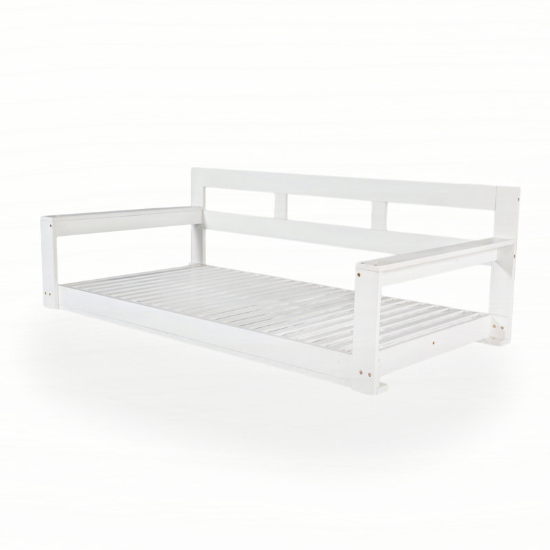 Patio Wooden Twin Size Porch Swing Daybed Frame, Garden Swing Bench Chair with 4 Hanging Ropes for Backyard,Outdoor, White