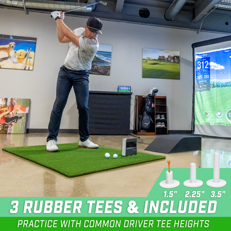 Green Artificial Turf Golf Hitting Mat with Rubber Tees