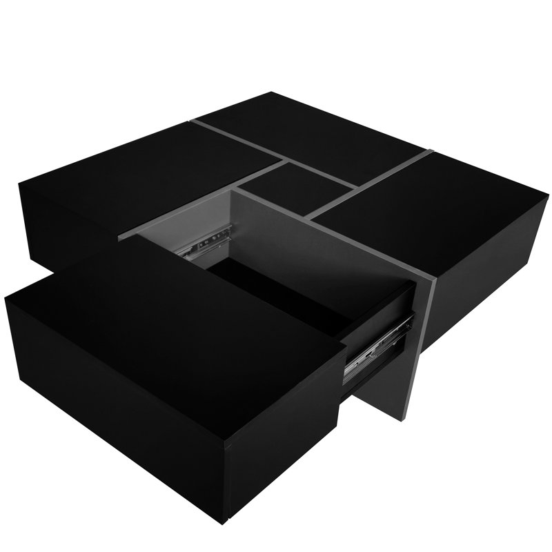 Coffee Table With 4 Hidden Storage Compartments, Square Cocktail Table With Extendable Sliding Tabletop