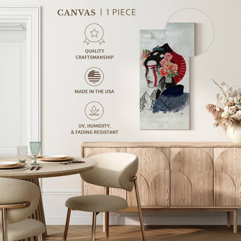 Portrait de femme Geisha, H 24 po x l 12 po