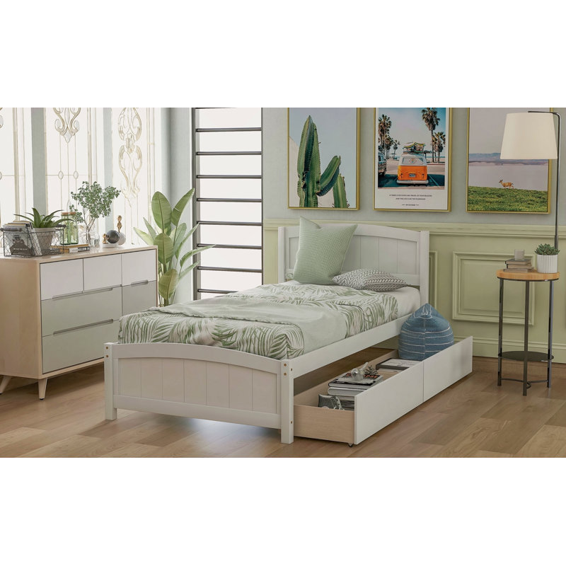 Lit plateforme simple avec deux tiroirs, Blanc