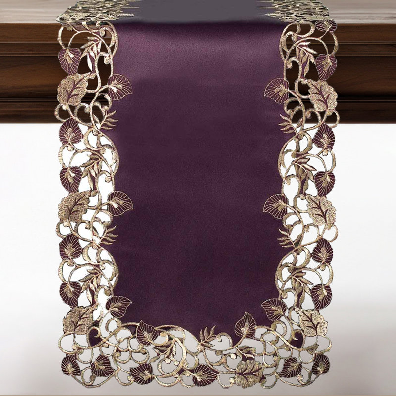Niya Elegant Table Runner for Dining Room Decor Tarantino Lace Runner for Luxurious Christmas Table Decor, Plum/Gold