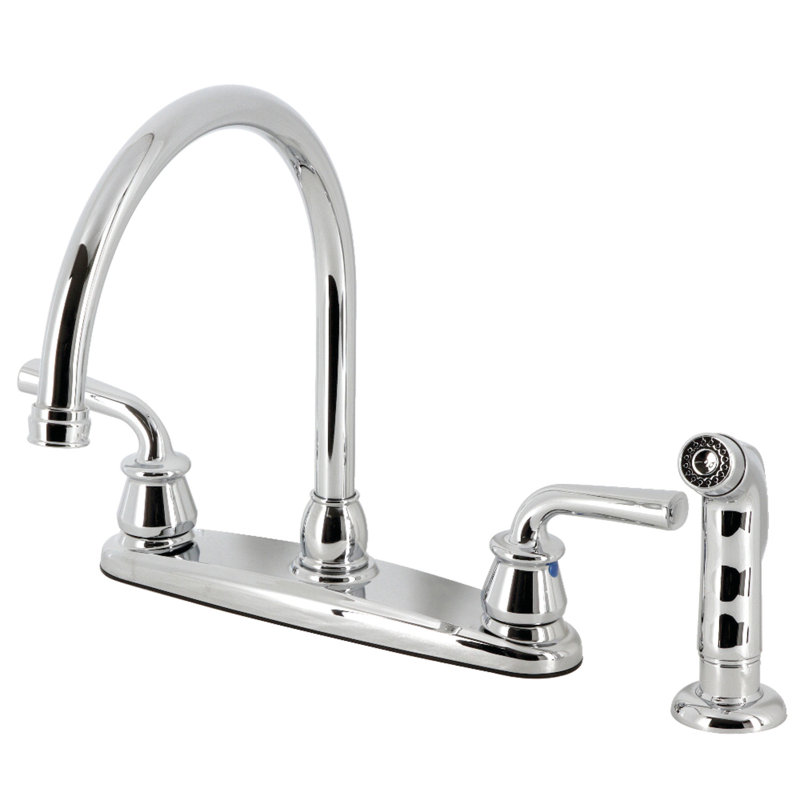 Kingston Brass Restoration Two-Handle 8" Centerset Kitchen Faucet, Polished Chrome, With Side Spray
