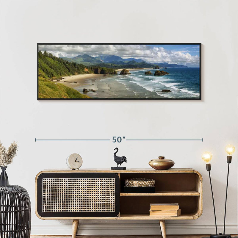 Cannon Beach Coast, Cadre flottant noir, 49 po x 17 po