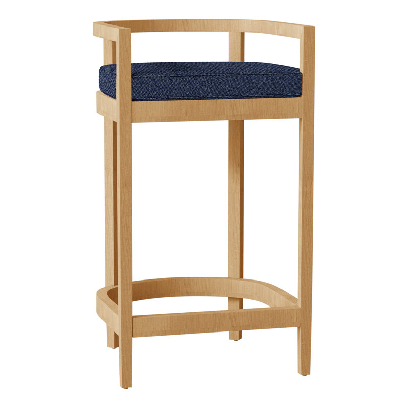 Santa Barbara Patio Bar Stool with Cushion, Welt, Intermix Indigo, Oyster Teak