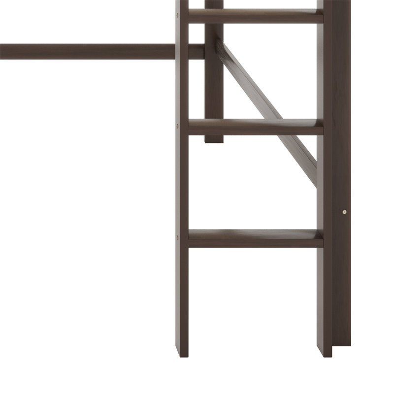  Lit mezzanine bas avec échelle et toboggan Aracelli, Espresso, Lit simple