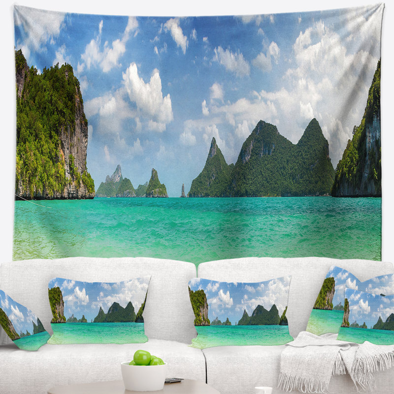 Tapisserie de panorama de plage en thaïlande de polyester avec accessoires suspendus inclus, H 32 po x l 39 po