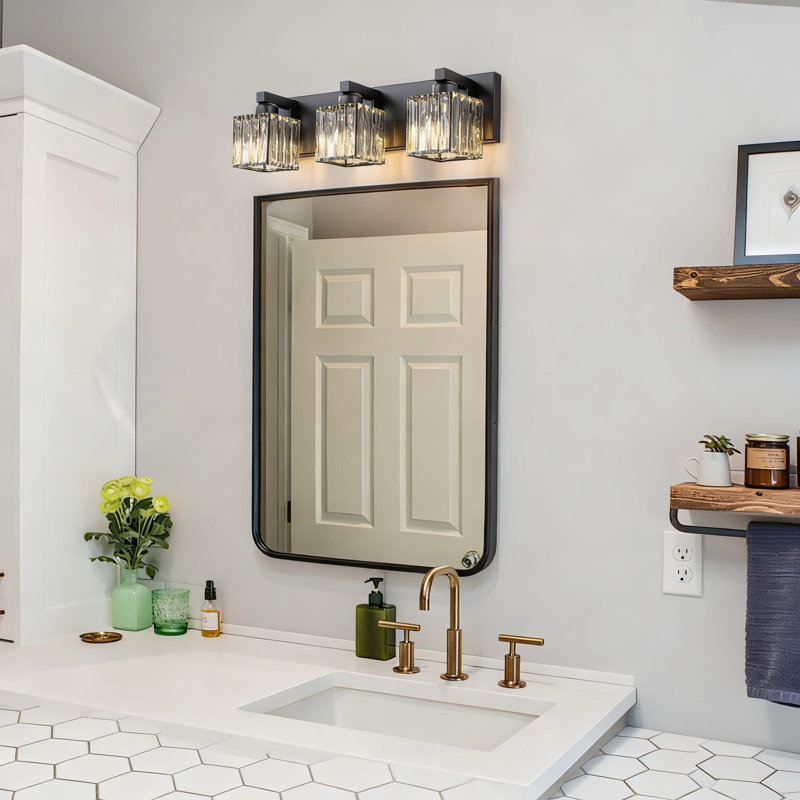 Luminaire de salle de bain en cristal, éclairage de salle de bain moderne avec abat-jour carrés pour fixation murale sur miroir, douille E26 à intensité variable