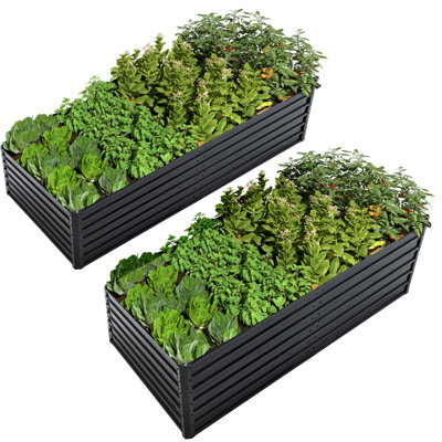 Ensemble de 2 jardinières surélevées en métal - boîtes à fleurs galvanisées 8 x 4 x 2 pi pour le jardinage de légumes, d'herbes et de fleurs, noir