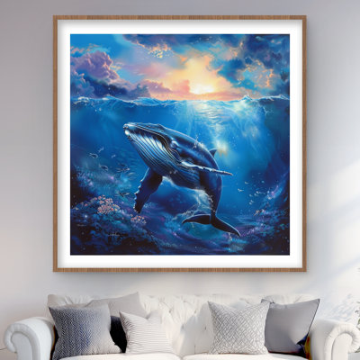 Baleine dans l'eau - mauve, reproduction encadrée | Décoration intérieure