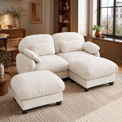 Canapé modulaire en chenille 2 places avec repose-pieds mobile Gailey, sièges profonds, coussins lombaires et coussins en forme de nuage