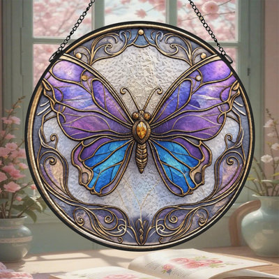 Vibrant Butterfly Art Stained Glass Panels Suncatcher for Window Decor