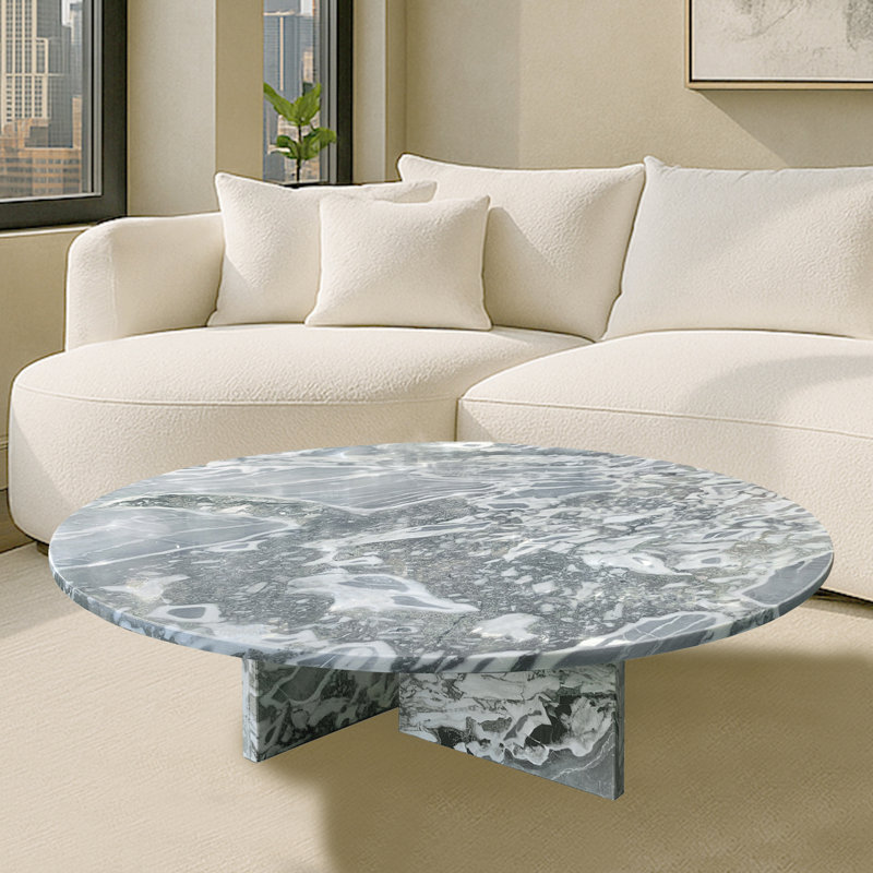 Table basse en marbre véritable, texture, Bleu / marbre gris
