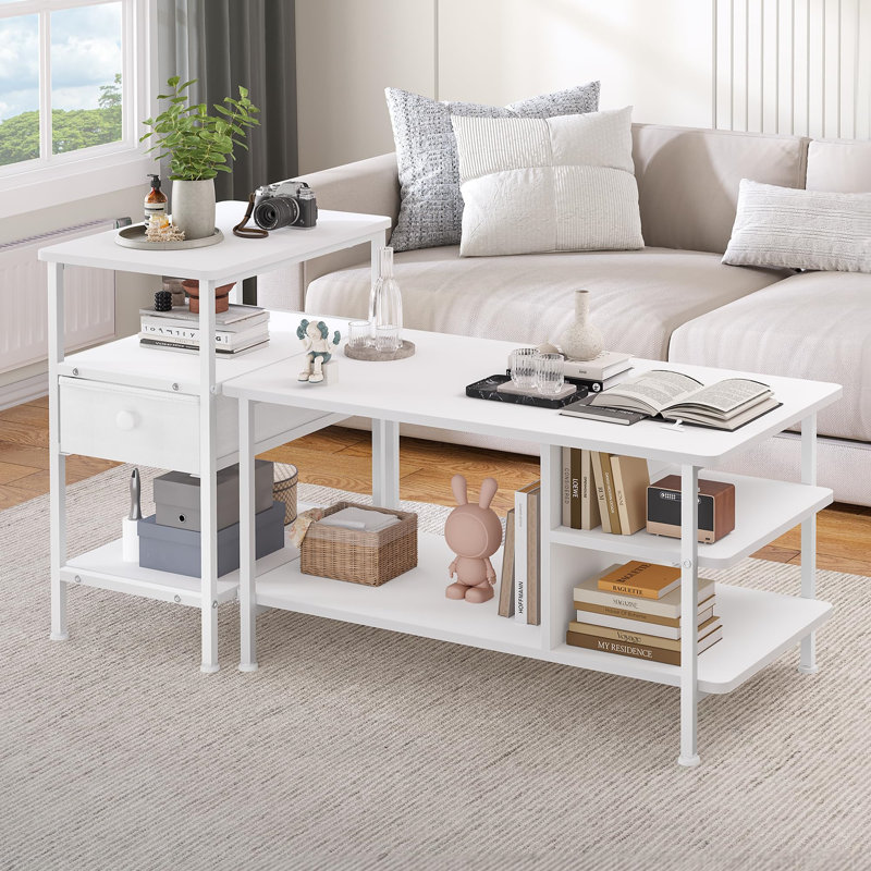 Alexcya Coffee Table with Storage, White, White