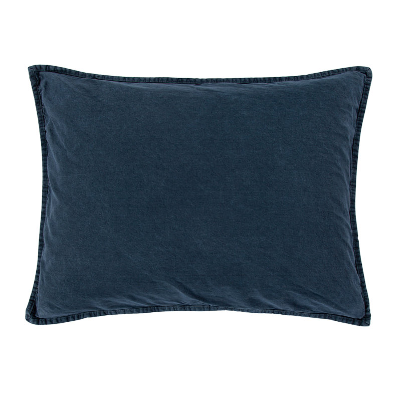  Stonewashed Cotton Canvas Solid Color Timeless Basic Rustic Chic Pillow Sham, Denim, King