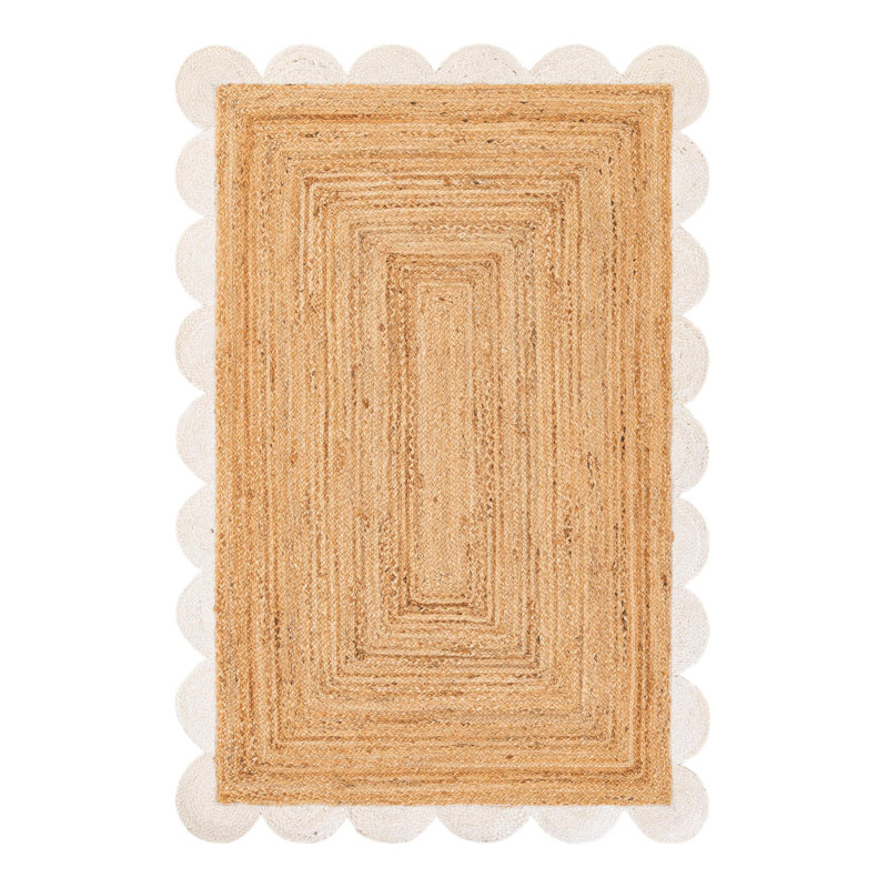 Scallop Braided Jute Hand-Braided Area Rug, Rectangle 4'1" x 6'1"