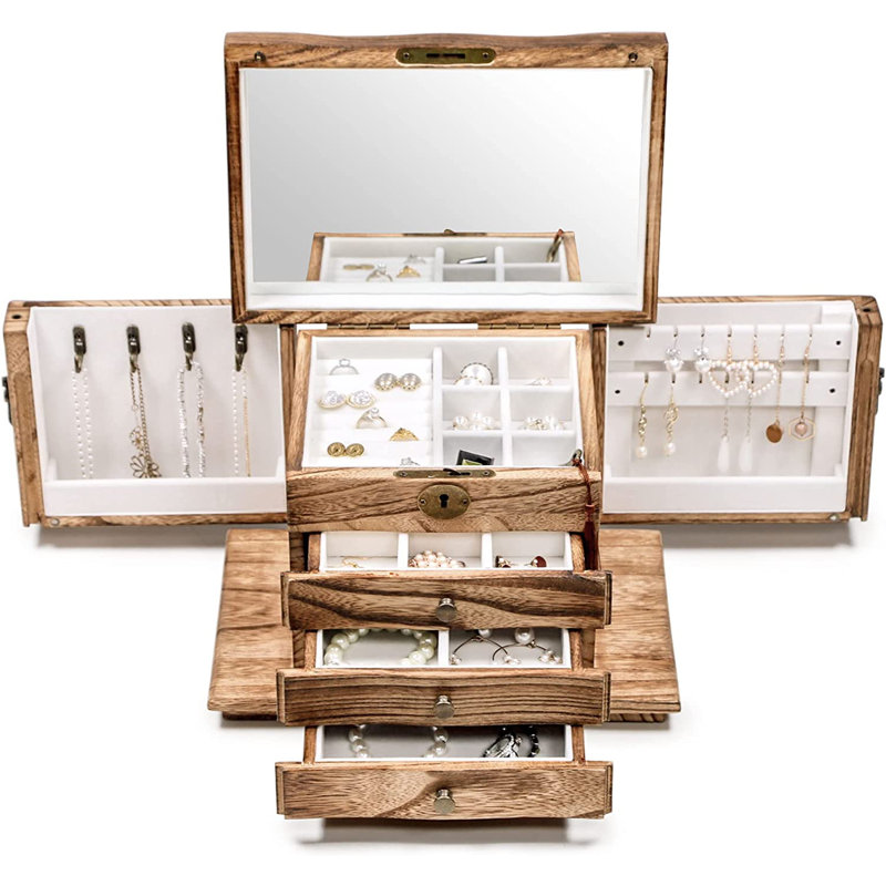 Wood Jewelry Box + Mirror