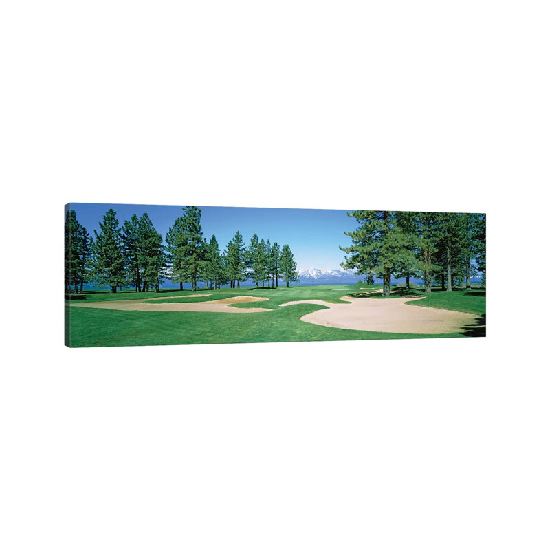 Sand traps in a golf course, Edgewood Tahoe Golf Course, Stateline, Douglas County, Nevada, USA 1 Piece Wrapped Canvas Panoramic Wall Art