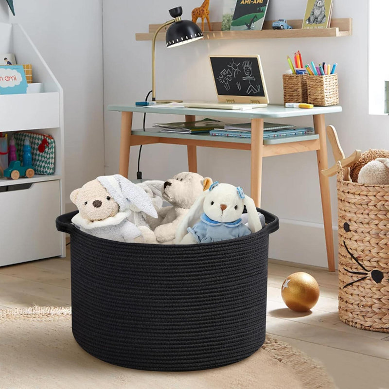 Blanket Basket,Woven Rope Baskets For Storage, Kids Dog Toy Storage Box Organizer Bins, Blanket Storage For Living Room,  Wicker Baskets For Organizing