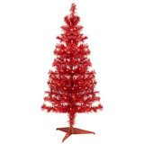 Artificial Tinsel Christmas Tree - 3' - Red - Clear Lights
