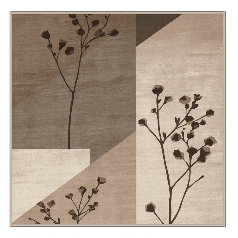 Tapis à motif géométrique beige lavable à la machine Parrilla Thym, Carré 3 pi