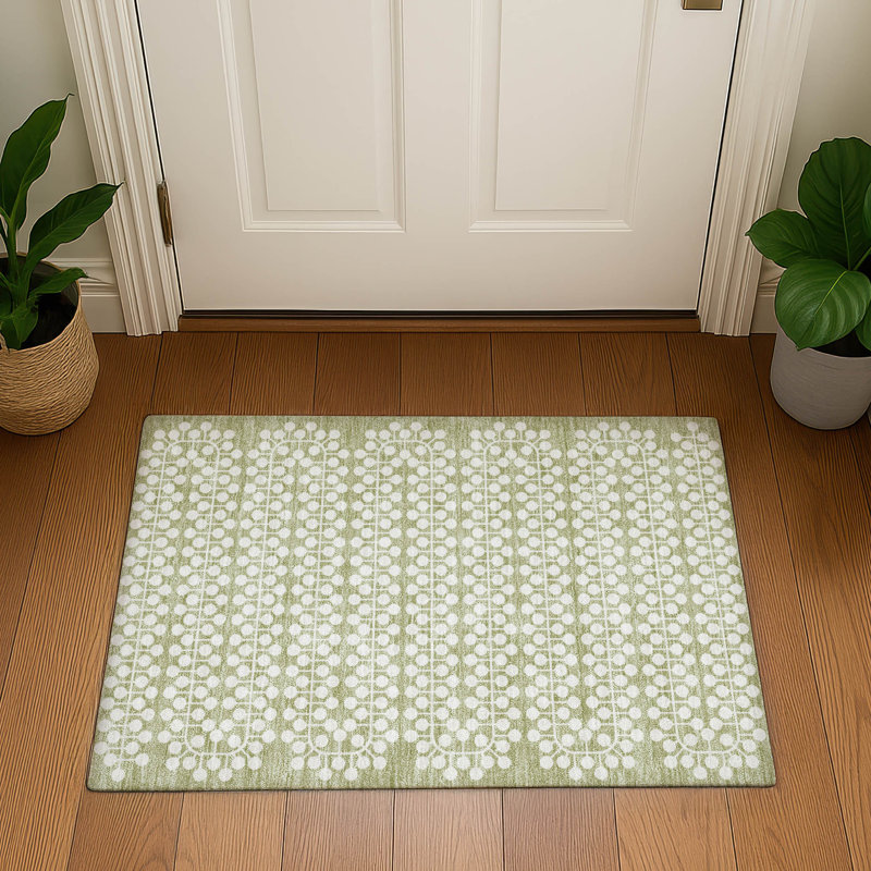 Premium Machine Washable Mayfield AMF2247 Geometric Rug, 1'8" x 2'6", Aloe