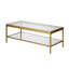 45" Wide Glass Top Coffee Table with Open Lower Shelf — Brass Modern Metal Centre Table for Living Room | Cleo-214690365-221877383