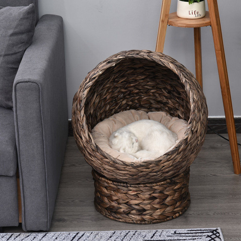Soft Cushioned Elevated Cat House Bed, Basket, Egg Chair, 23.5" H, Grey Handwoven Indoor With Cushion, Chair