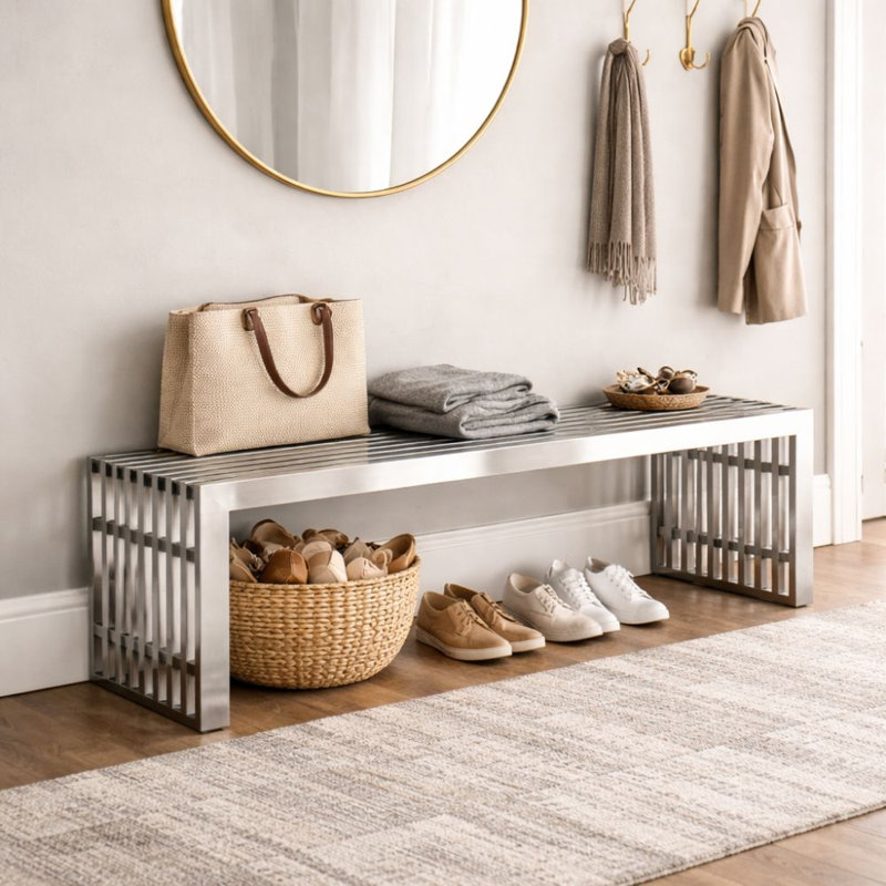  Stratus Stainless Steel Bench Collection, 17" H 48" W x 16" D