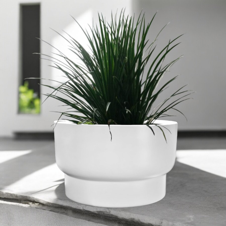 Fiberglass Round Planter, White