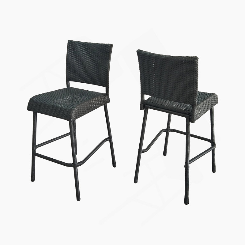 Ensemble de 2 tabourets de bar 29 po en rotin PE sans accoudoirs, gris, Gris