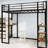 Twin Size Iron Frame Bed With L - Shaped Desk And Stairs In Black, For Bedroom, Space Efficient Quick To Install Black Table Youth Safe, Saving-1087504129