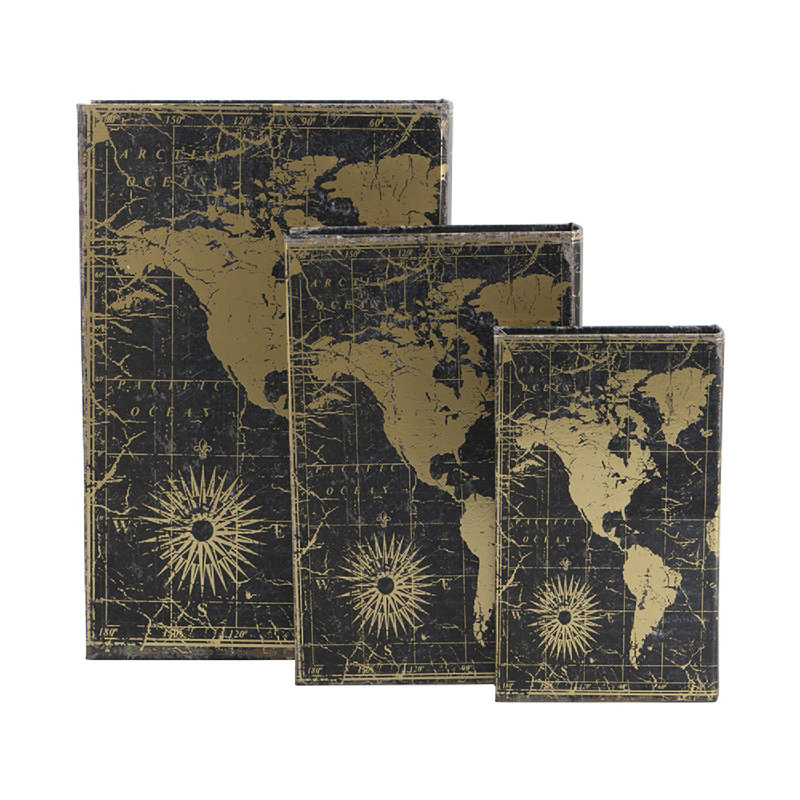 Decorative Book Boxes with Weathered Multi-Motif - Set of 3 - Multi