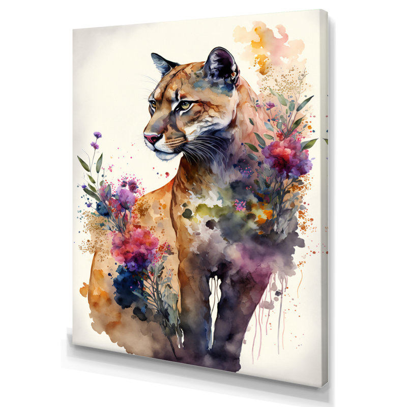 «Cute Puma Floral Art IV», peinture sur toile, H 40 po x l 30 po x P 1,5 po, Toile tendue