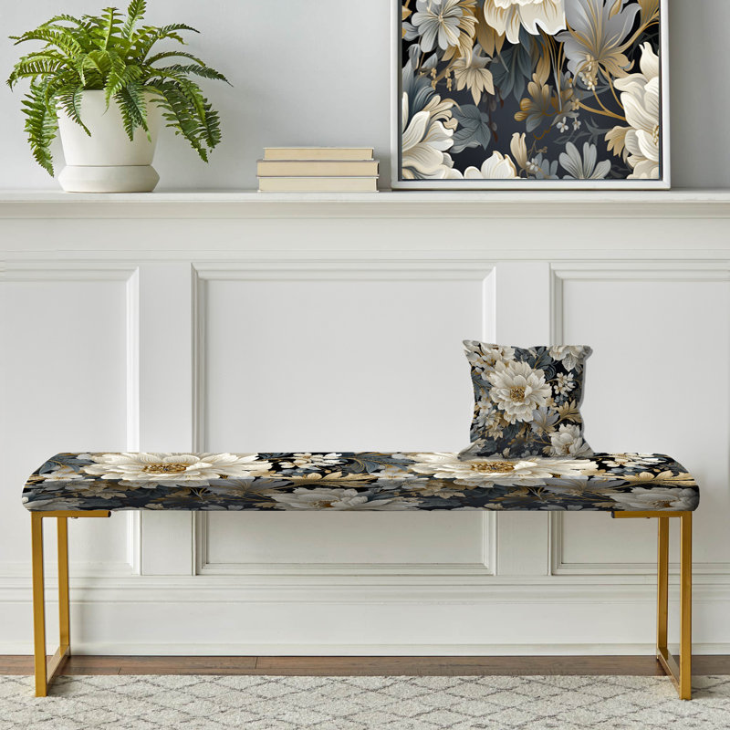 Banc floral rembourré or, Flower Elegance Neutral Grey