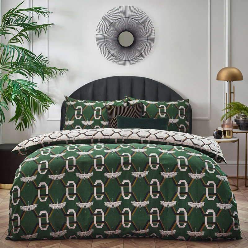 144 TC Reversible Duvet Cover Set, Green, Double Duvet Cover + 2 Standard Pillowcases