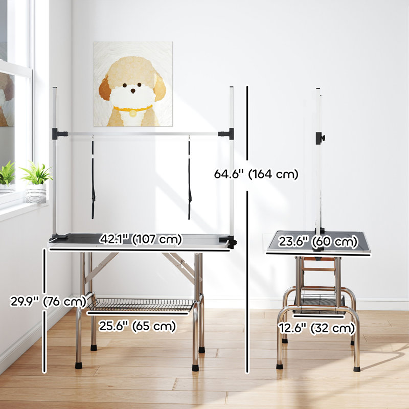 Table de toilettage réglable pour chien avec 2 sangles de sécurité, noire
