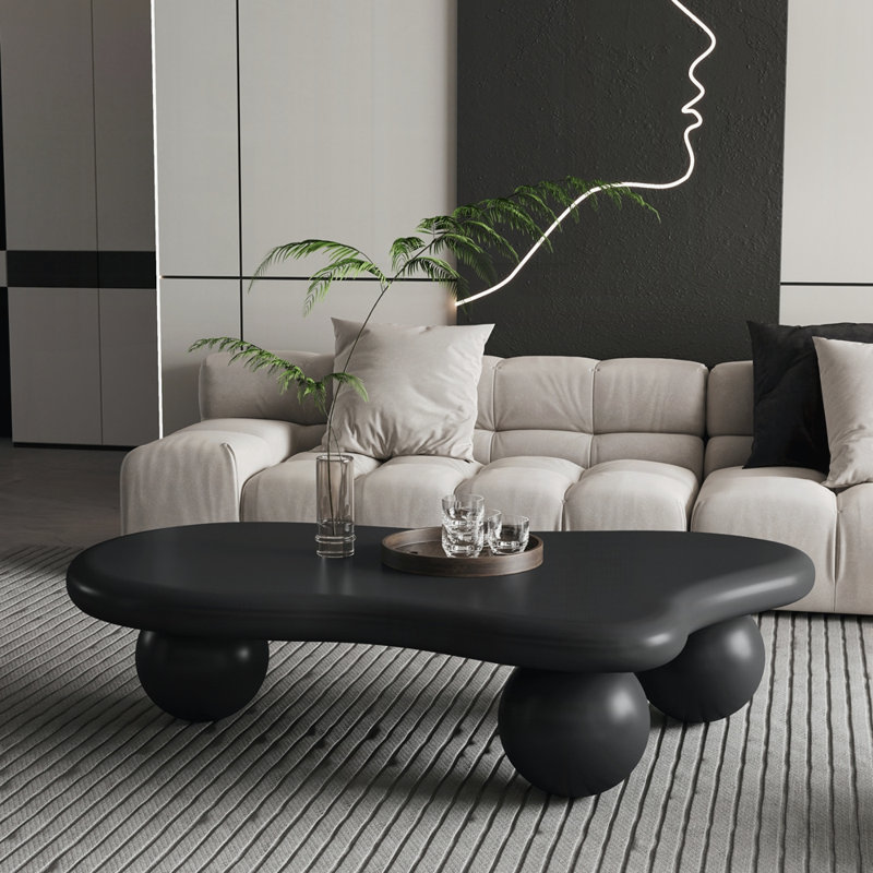 Table basse en forme de nuage avec 3 pieds sphériques, élégante et durable pour les salons modernes, Noir, Noir