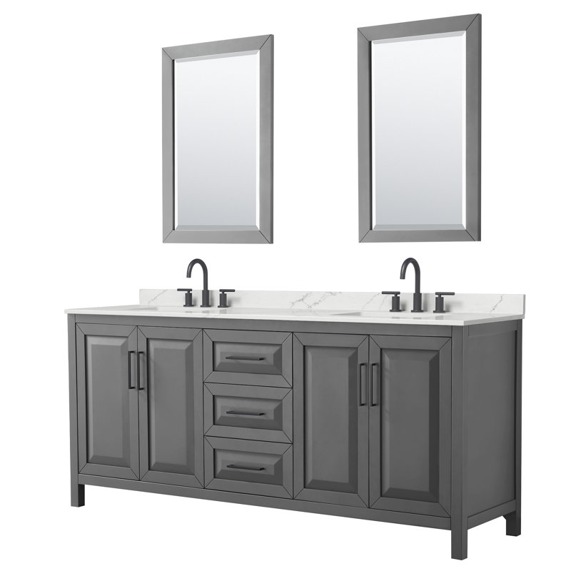 Daria 80'' W Vanity, Giotto Quartz, Gray, Matte Black