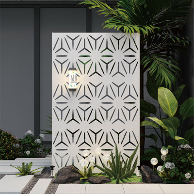Heavy-duty Outdoor Privacy Screen For Patio, Balcony, Backyard - 72" H * 44" W Metal Room Divider With Modern Geometric Pattern, Anti-tipping Kit, Weather Resistant, Easy Assembly (sjx)