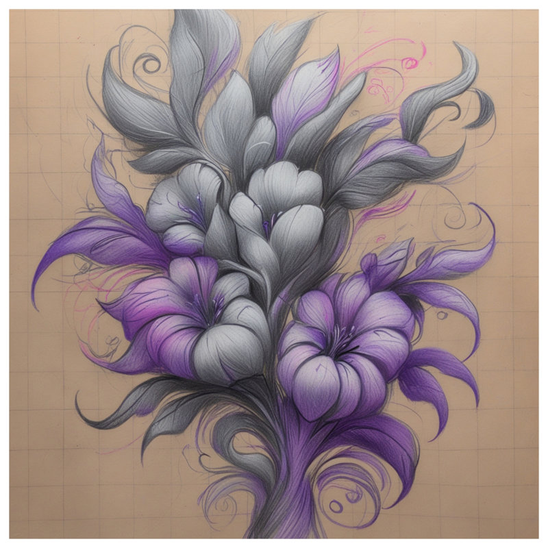 Édredon violet à motif floral gris, Simple extra long