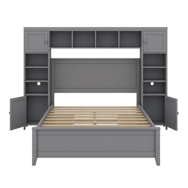 Bed With All-In-One Cabinet And Shelf, Grey