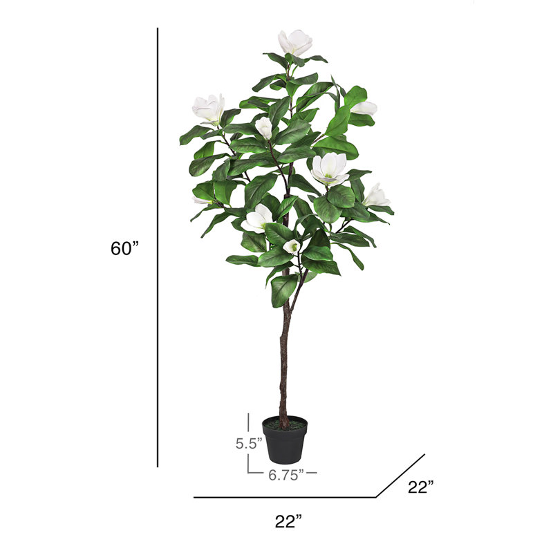 Artificial Magnolia Flower Tree in Pot, White