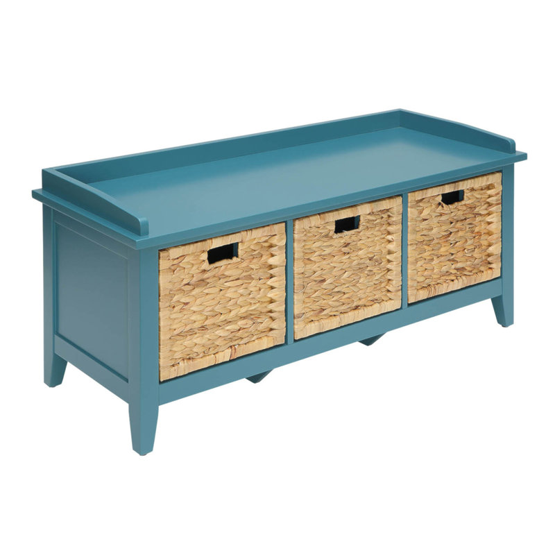 Banc beige et bleu sarcelle avec 3 tiroirs, Bleu