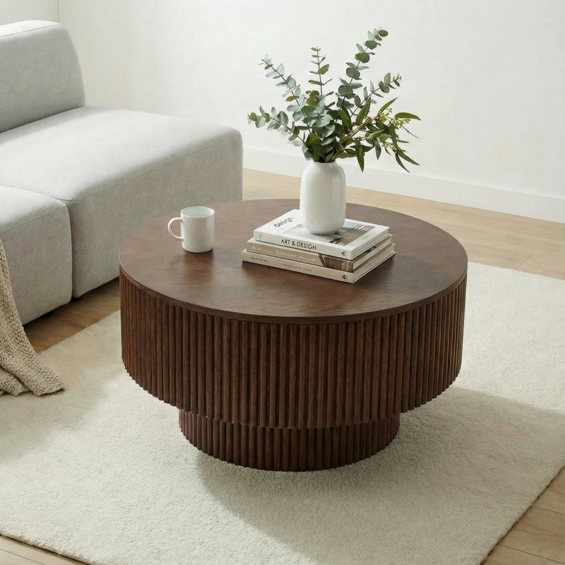 Table basse ronde 29,5 "moderne avec rangement, Noyer