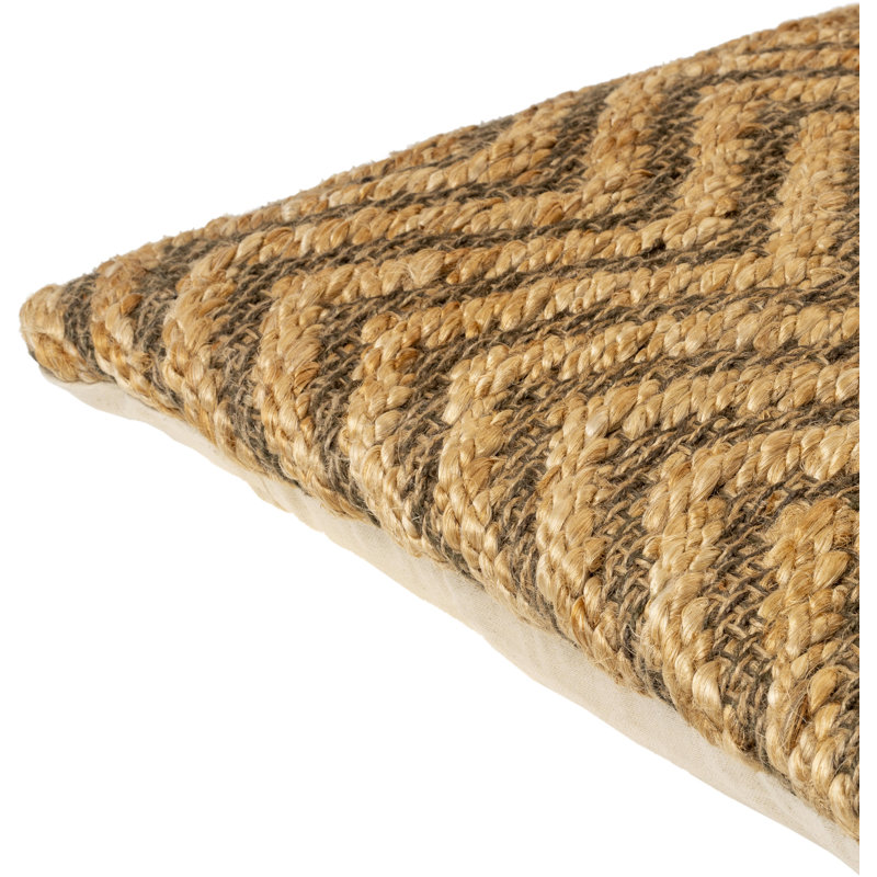 Srinagar Chevron Beige Jute and Cotton Throw Pillow 18" x 18"