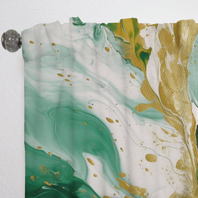 Vert et or liquide Magic II - rideau abstrait en velours - 1 panneau, L 52 po x L 120 po
