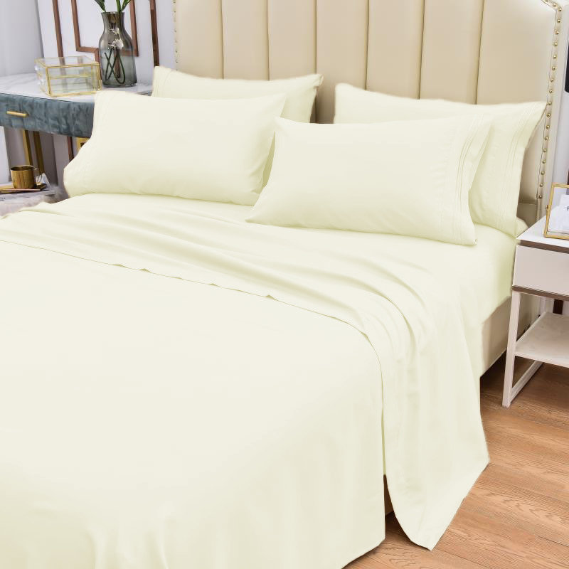 Premium Rayon From Bamboo 6 Pc Sheet Set With Deep Pockets, Cooling, Cal.King Sheet Set with 4 Pillowcase, Ivory